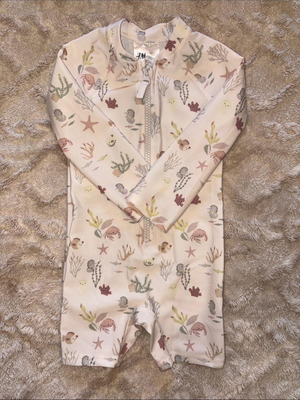 H&M Cream Pink Seashell & Sea Life Zip Swimsuit 9-12 months